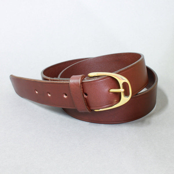 Dark Brown English Leather and Brass Stirrup Buckle Belt - Gallop Guru