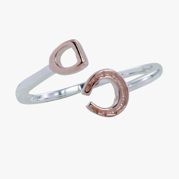 Sterling Silver and Rose Gold Plated Stirrup and Horseshoe Ring - Gallop Guru