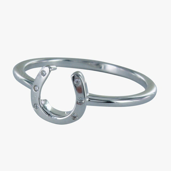 Sterling Silver Horseshoe Ring with Cubic Zirconia - Gallop Guru
