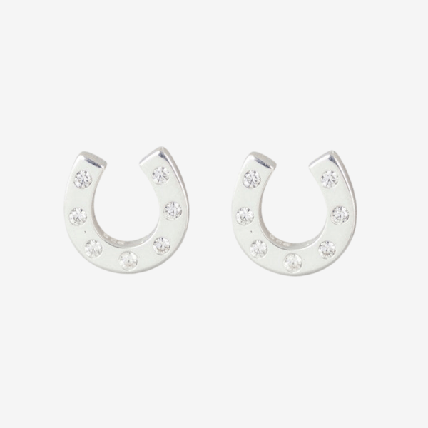 Silver Horseshoe Stud Earrings with Cubic Zirconia