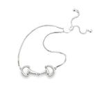 Silver bracelet with horsebit design on a white background