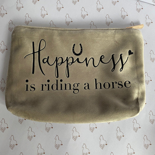 "Happiness is...Riding a Horse" Velvet Makeup Bag - Gallop Guru