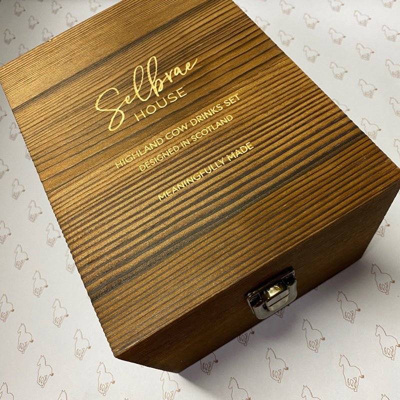 Highland Cow Etched Glass and Drinks Set - Gallop Guru