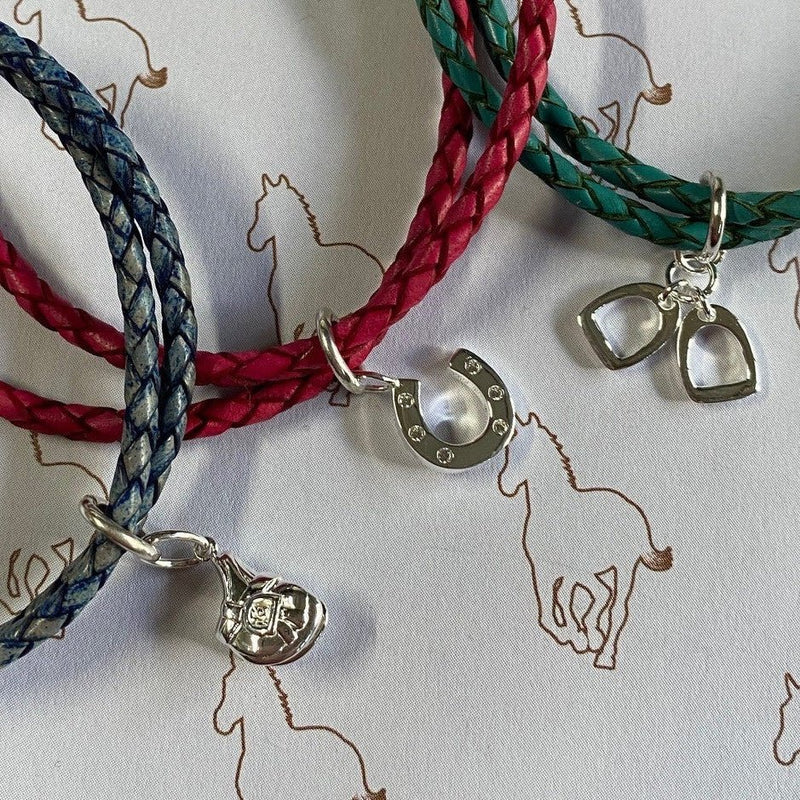 Leather and Sterling Silver Equestrian Charm Bracelet - Gallop Guru