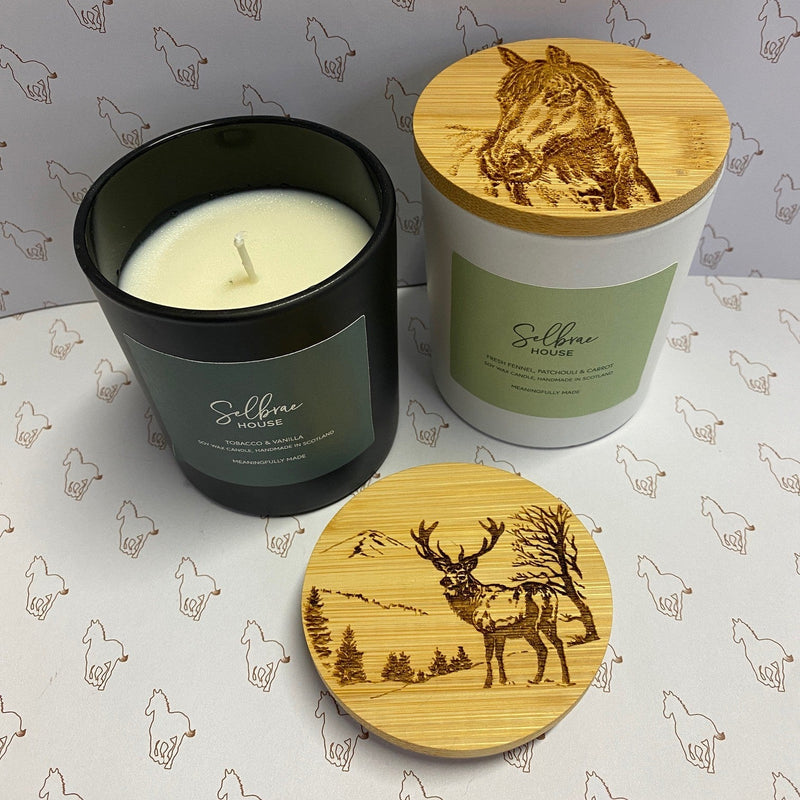 Scented Candle with Etched Wooden Lid - Gallop Guru
