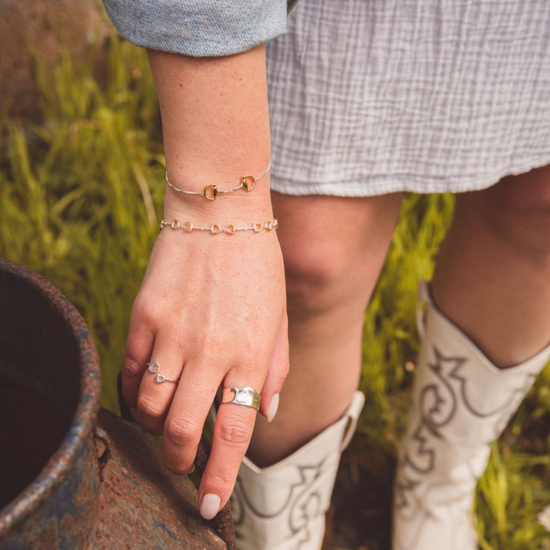 Sterling Silver and Gold Plate Dainty Snaffles Bracelet - Gallop Guru