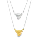 Sterling Silver Highland Cow Face Necklace attached to a sterling silver adjustable chain - Gallop Guru
