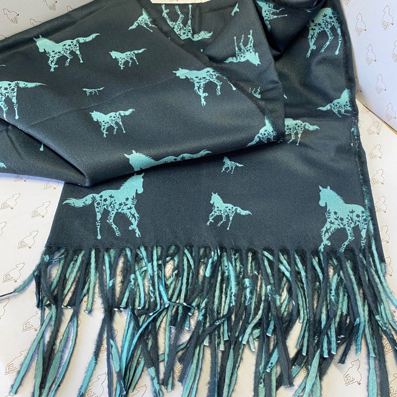 Super Soft Teal and Turquoise Horsey Scarf - Gallop Guru