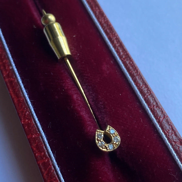 18ct Gold Vintage Diamond Horseshoe Tie or Lapel Pin - Gallop Guru