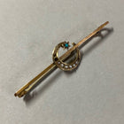 9 ct Gold Seed Pearl & Turquoise 'Moon and Star' Vintage Stock Pin/Brooch - Gallop Guru