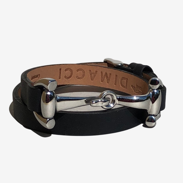 Favorit Black Leather and Steel Snaffle Equestrian Wrap Bracelet by Dimacci