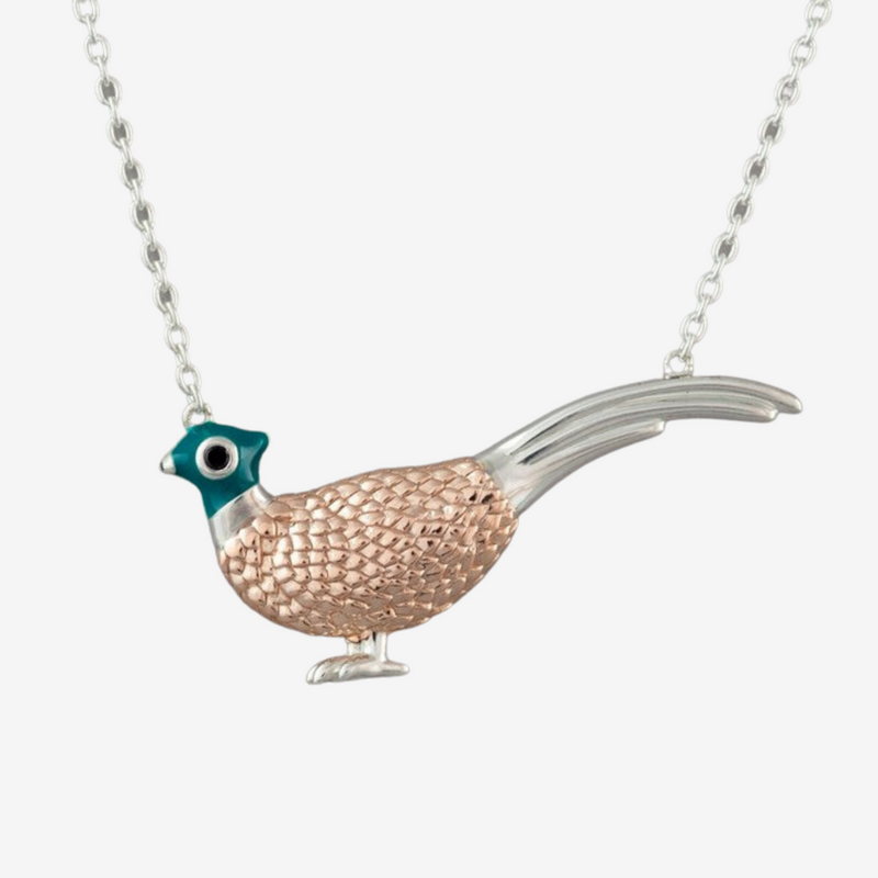 Sterling Silver and 14ct Rose Gold Vermeil with Enamel Pheasant Necklace by Gemma J