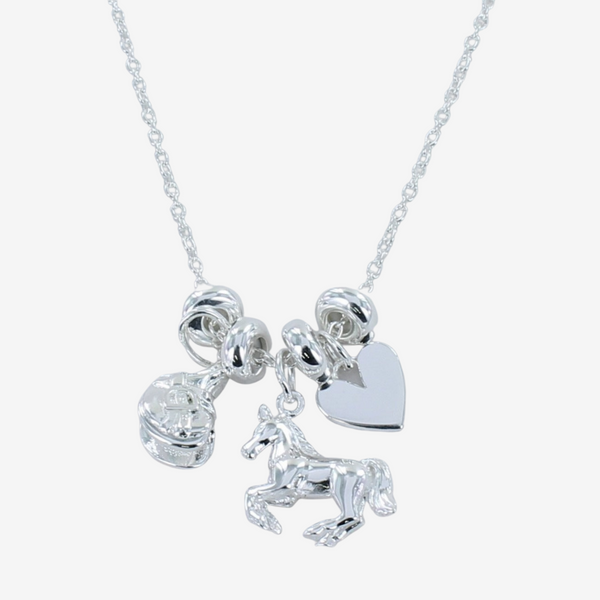 Exclusive Sterling Silver Horse and Saddle Equestrian Charm Necklace