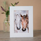 Bay & Grey' Horse Friends Watercolour Mounted Print - Gallop Guru