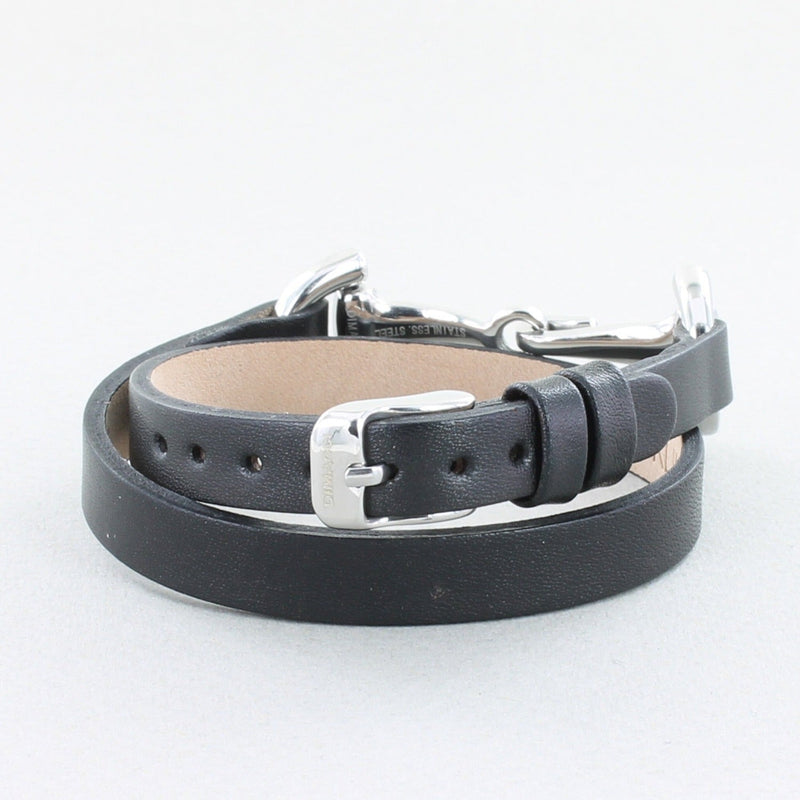 Black Genuine Leather and Crystal Steel Klimke Equestrian Snaffle Bracelet by Dimacci - Gallop Guru