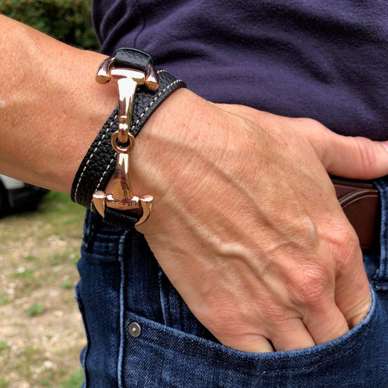Dimacci Snaffle Bracelet Leather Rose Gold Plate Gallop Guru