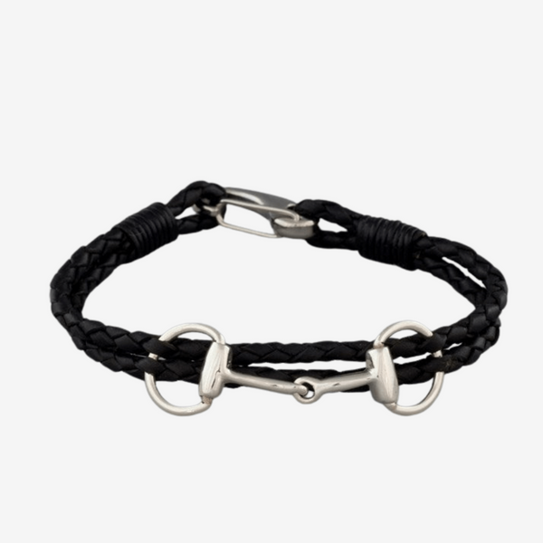 Black Leather Silver Snaffle Bracelet by Hiho Silver