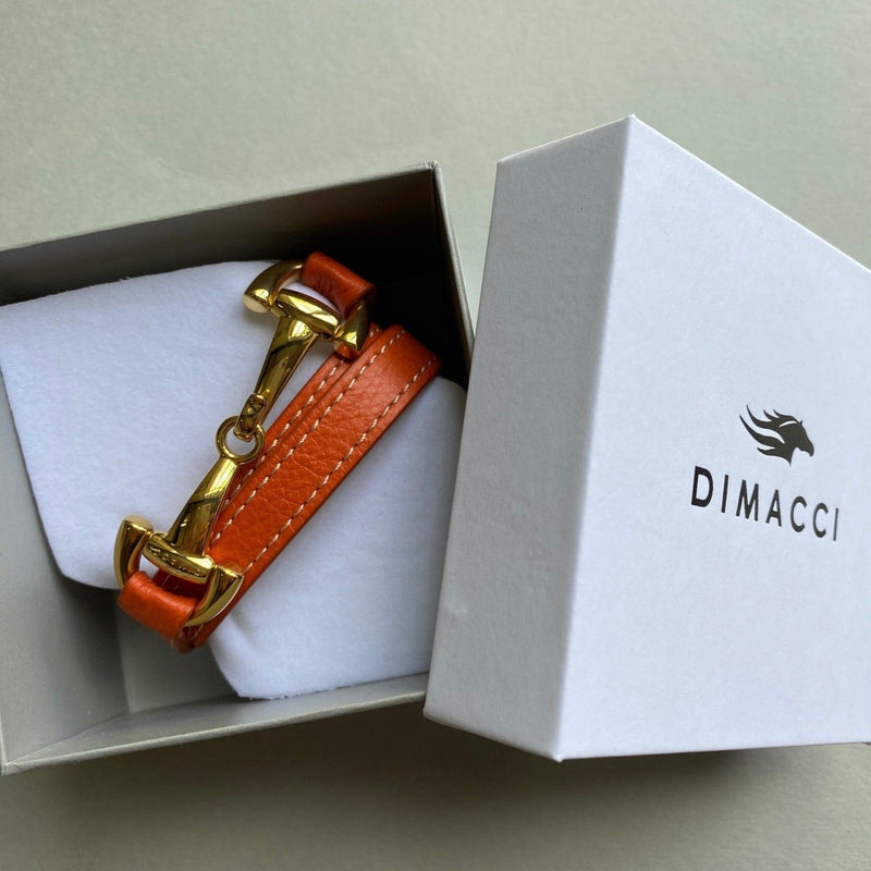 Burghley Orange Genuine Leather and Stainless Steel Bracelet by Dimacci - Gallop Guru