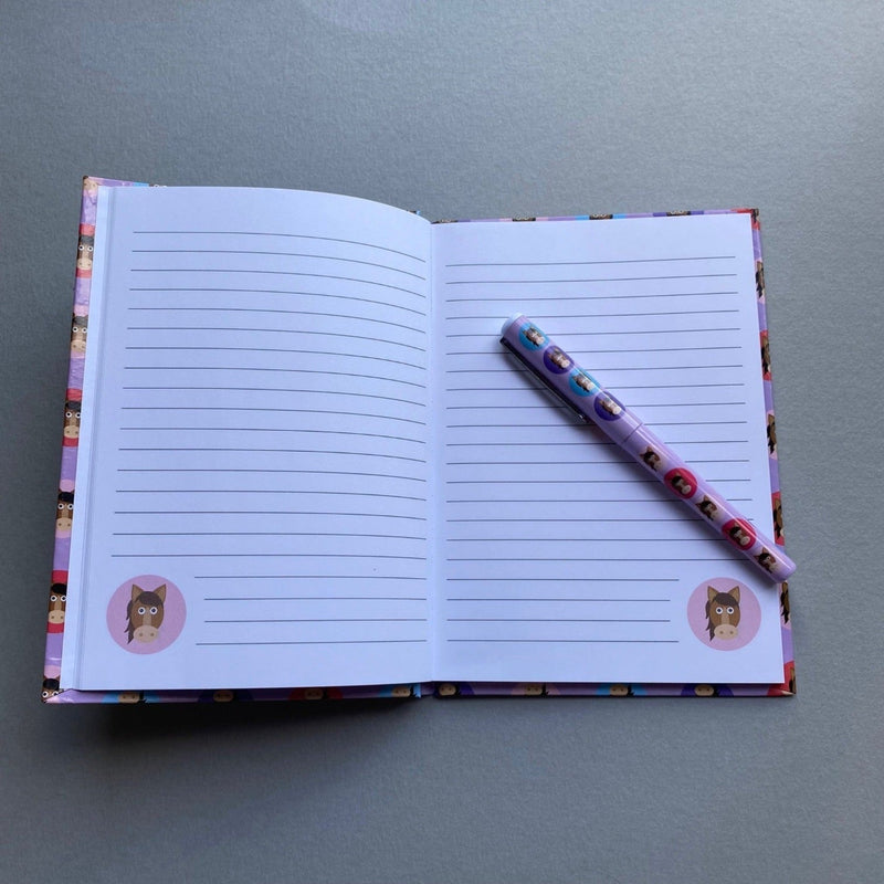 Cartoon Horse Lined Notebook and Pen - Gallop Guru