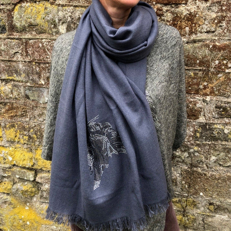Cashmere Scarf with Crystal Embellished Horse Head - Gallop Guru