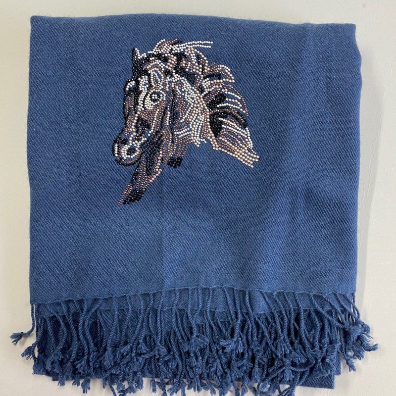 Cashmere Scarf with Crystal Embellished Horse Head - Gallop Guru