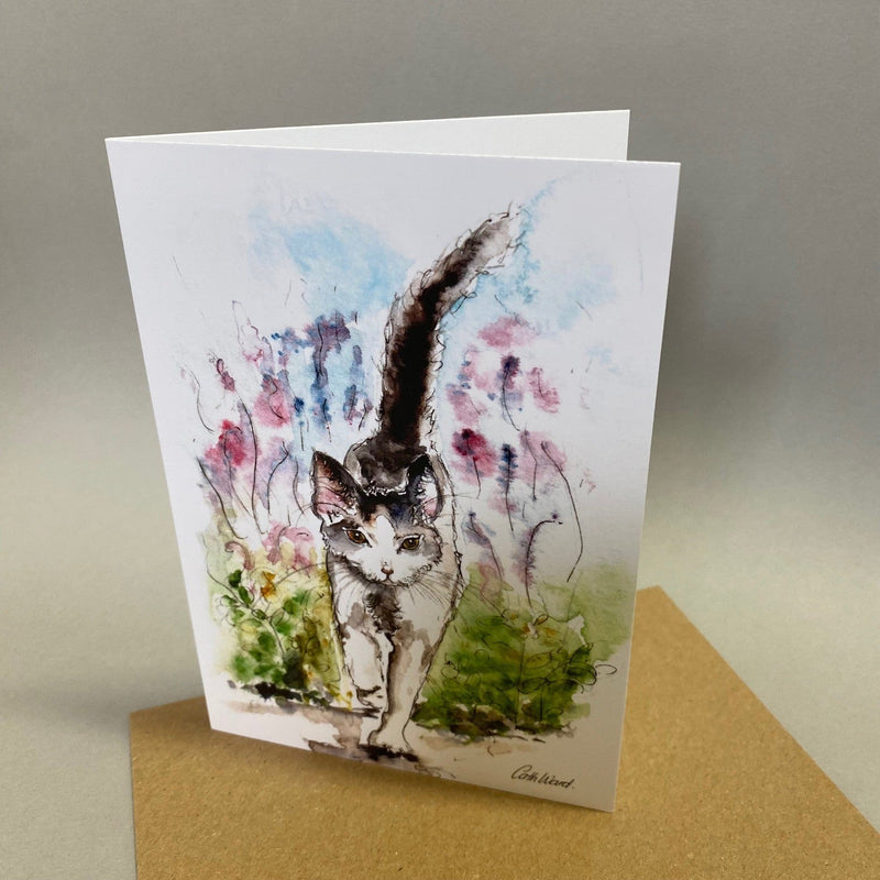 Cat In Lavender Watercolour Card - Gallop Guru