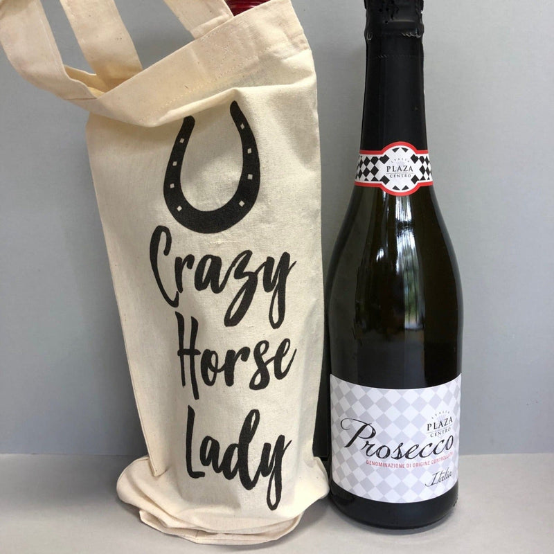 "Crazy Horse Lady" Linen Wine Bottle Bag - Gallop Guru