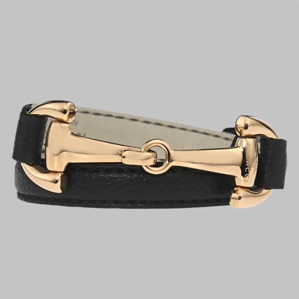Dimacci Black Leather & Rose Gold-Plate Snaffle Bracelet - Gallop Guru