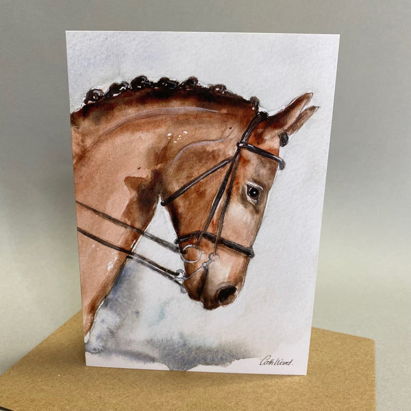 Dressage Horse Head Watercolour Greeting Card - Gallop Guru