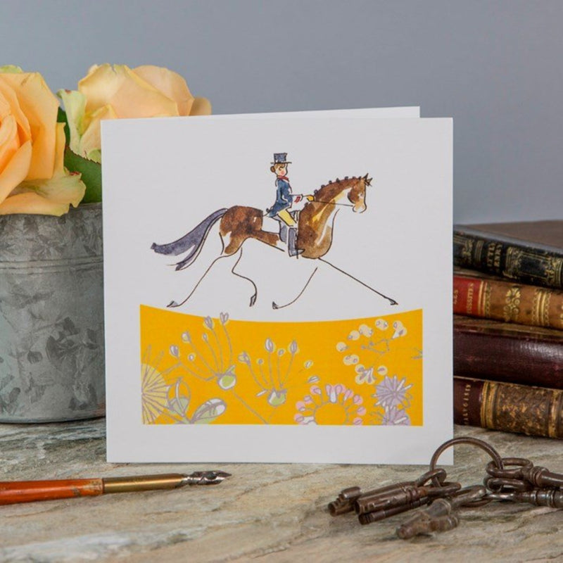 Extended Trot Dressage Greeting Card by Isobel Bushell - Gallop Guru