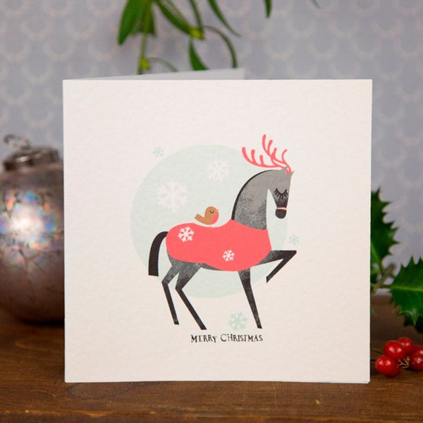 Festive Horse and Robin Christmas Card - Gallop Guru