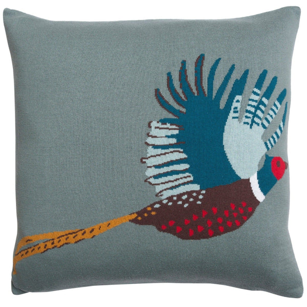 Flying Pheasant Design Knitted Cushion by Sophie Allport - Gallop Guru