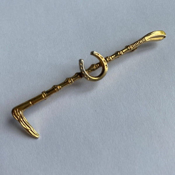 Gold Plated Whip and Horseshoe Stock Pin - Gallop Guru