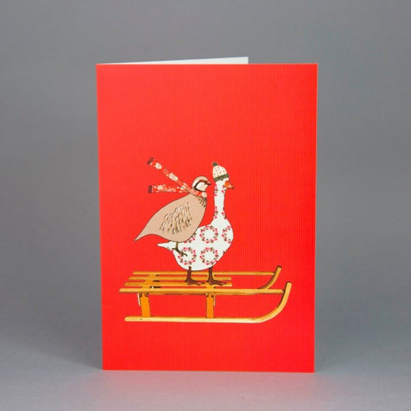 Goose and Partridge Sledging Christmas Card Pack - Gallop Guru