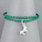 Green Leather and Sterling Silver Horse Charm Bracelet - Gallop Guru