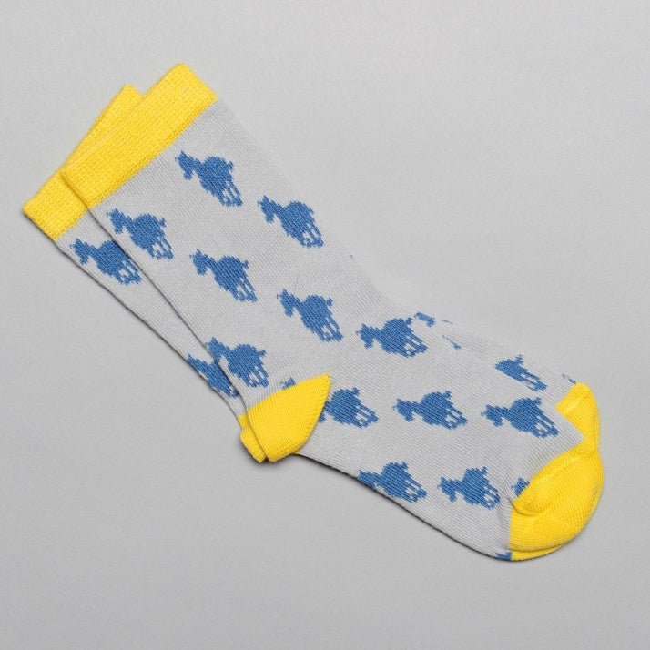 Grey and Blue Cotton Kids' Horse Design Socks - Gallop Guru