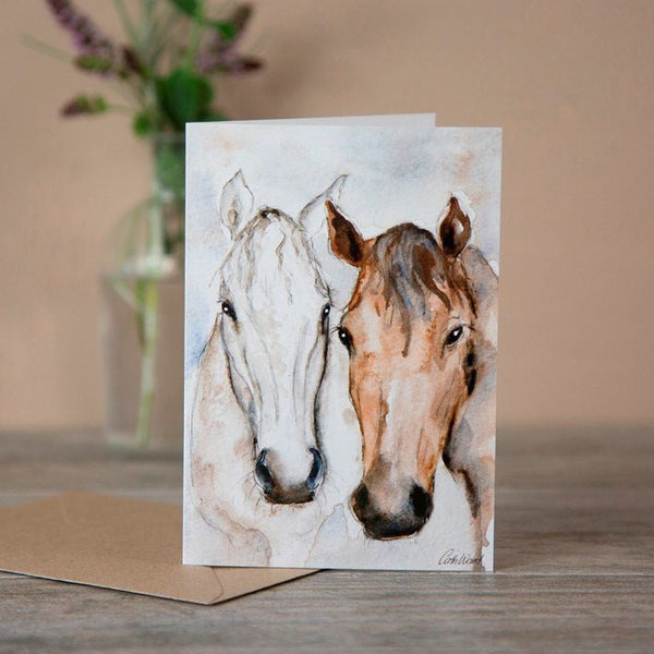 Grey & Bay' Horse Friends Watercolour Greeting Card - Gallop Guru