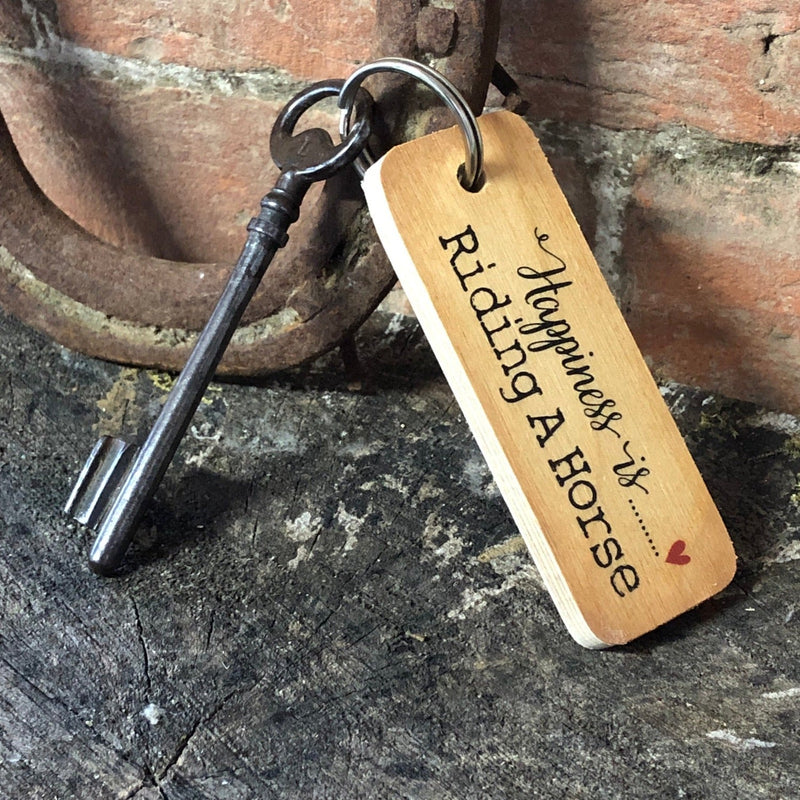 "Happiness Is Riding A Horse" Wooden Keyring - Gallop Guru