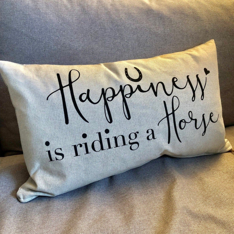 "Happiness is...Riding a Horse" Linen Cushion - Gallop Guru