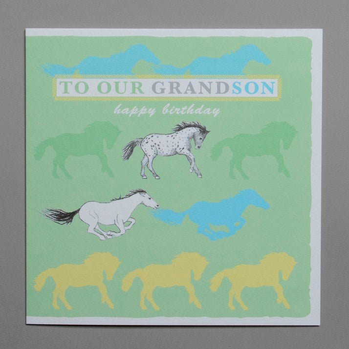 Happy Birthday Grandson Horses Greeting Card - Gallop Guru
