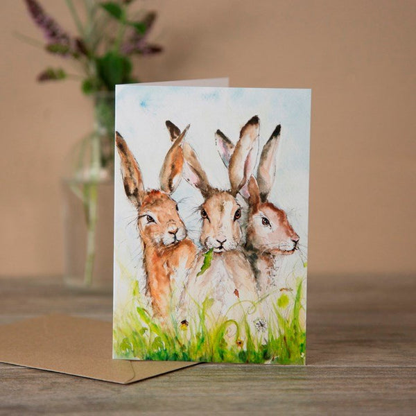 Hide & Seek' Hare Watercolour Greeting Card - Gallop Guru