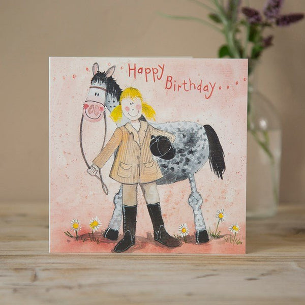 Horse and Rider Happy Birthday Card by Alex Clark - Gallop Guru