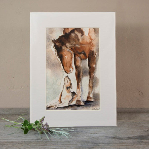 Horse & Hound Watercolour Mounted Print - Gallop Guru