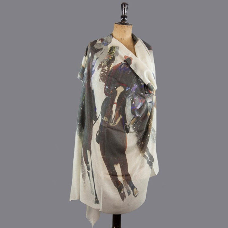 "Horse Riders In The Snow" Cashmere Blend Large Scarf - Gallop Guru