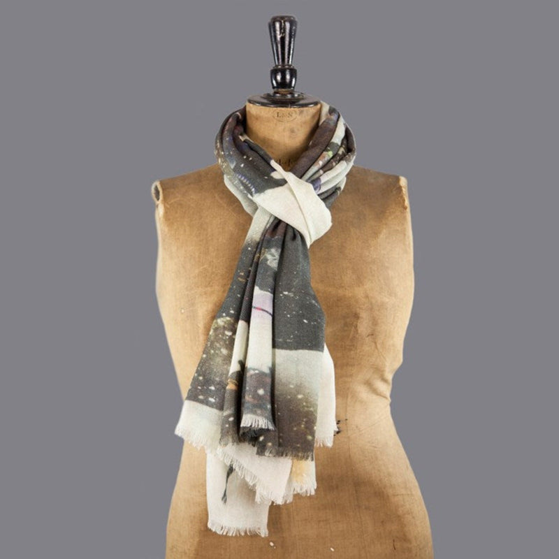 "Horse Riders In The Snow" Cashmere Blend Large Scarf - Gallop Guru