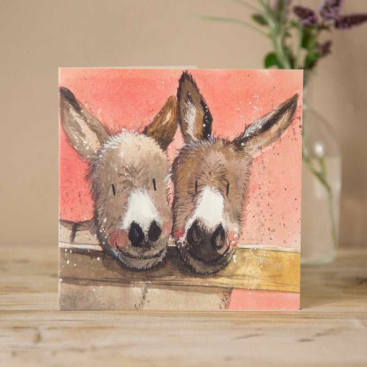 'Joe & Hilda' Donkey Equine Greeting Card by Alex Clark - Gallop Guru