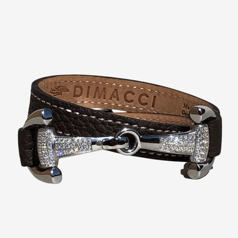 Klimke Mocha Leather and Crystal Steel Snaffle Wrap Equestrian Bracelet by Dimacci - Gallop Guru