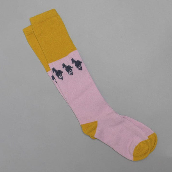 Ladies' Pink & Navy Long Lambswool Horse Socks - Gallop Guru