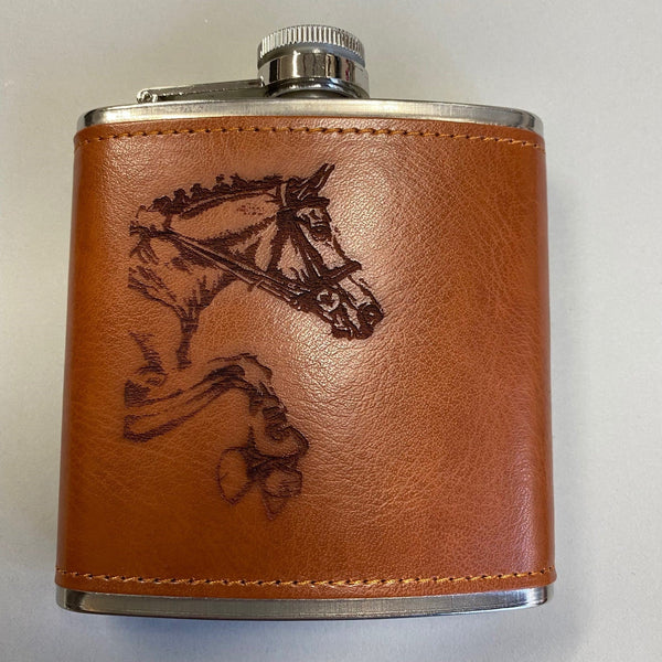 Leather Horse engraved Hip Flask - Gallop Guru