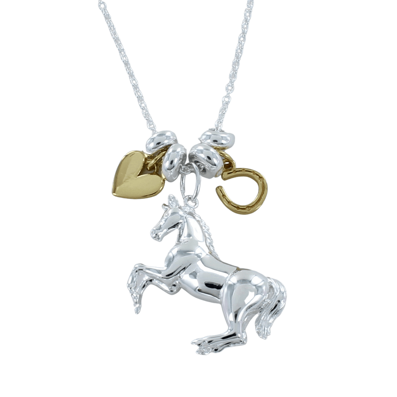 Limited Edition Sterling Silver Rearing Horse Equestrian Necklace - Gallop Guru